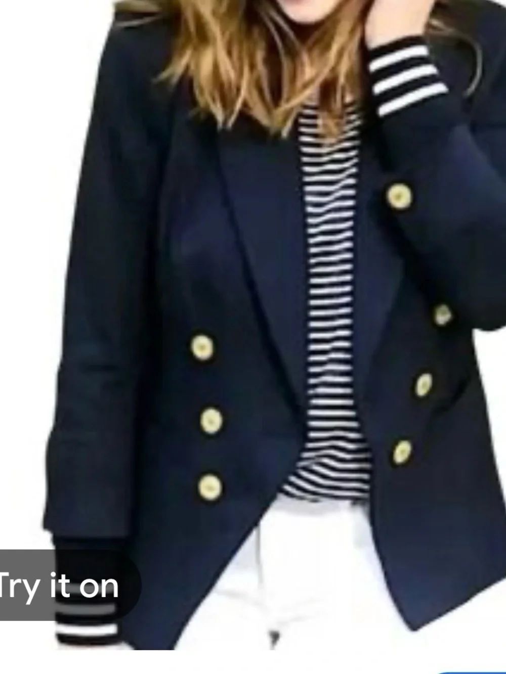 CAbi Nautical Navy Grand Slam double breasted blazer w/collar and pockets Size 8